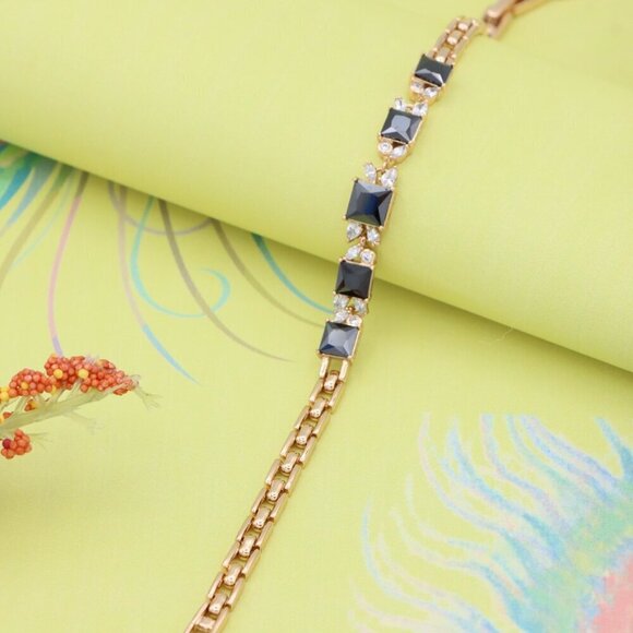 Elegant Rose Gold Bracelet with Black Square Stones and Sparkling CZ, XPBL0708 - Picture 8 of 12